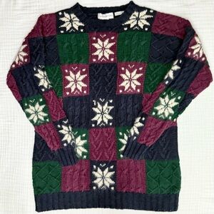 Paris Sport Club vtg (90s?) snowflake checks cotton/lambswool blend sweater Lrg